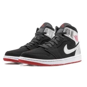 Nike Air Jordan Black Red Silver 1 Mid Johnny Kilroy Sneakers Shoes